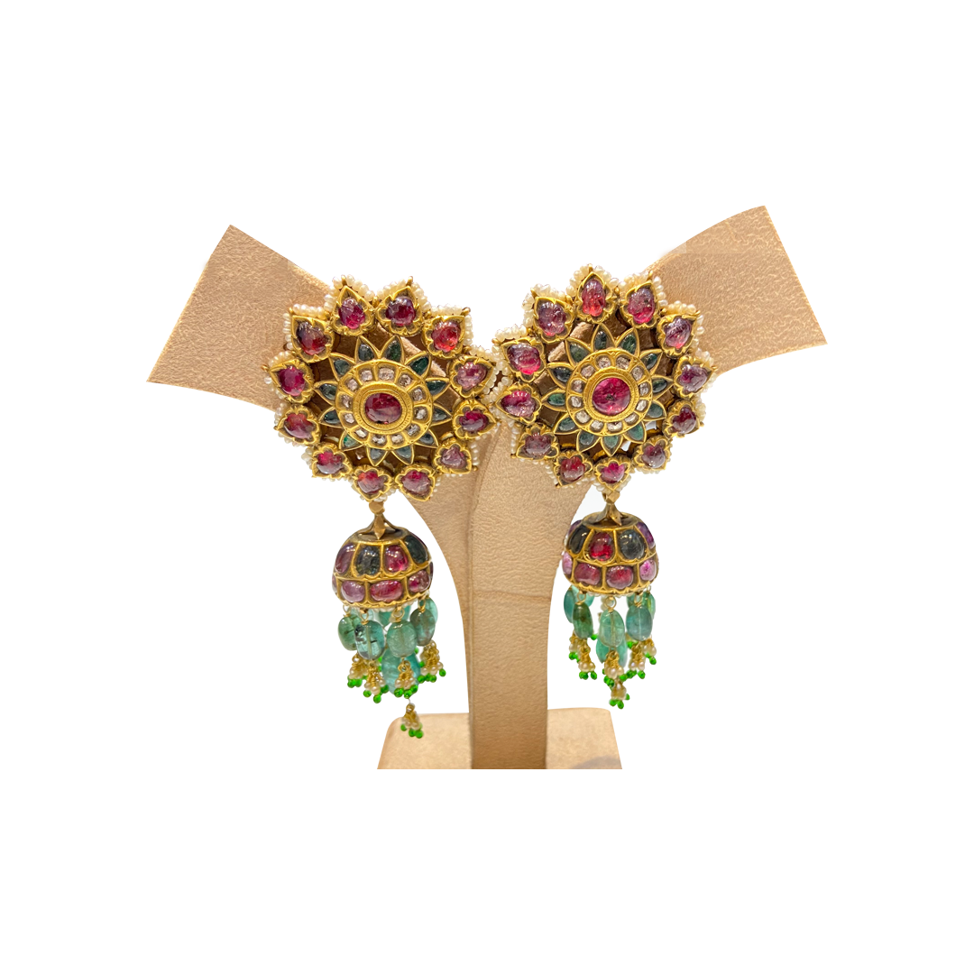 Pair of Spinal and Emerald Jhumki Toopas