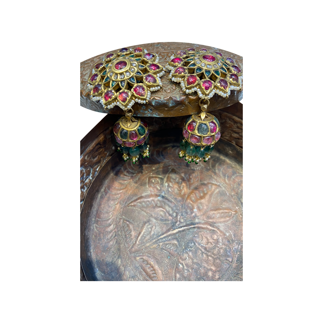 Pair of Spinal and Emerald Jhumki Toopas