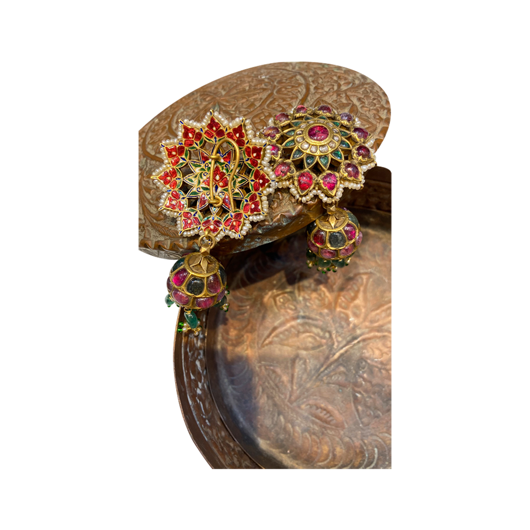Pair of Spinal and Emerald Jhumki Toopas